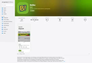 Betika-App mit Sportangebot und Produktbeschreibung im Apple App Store